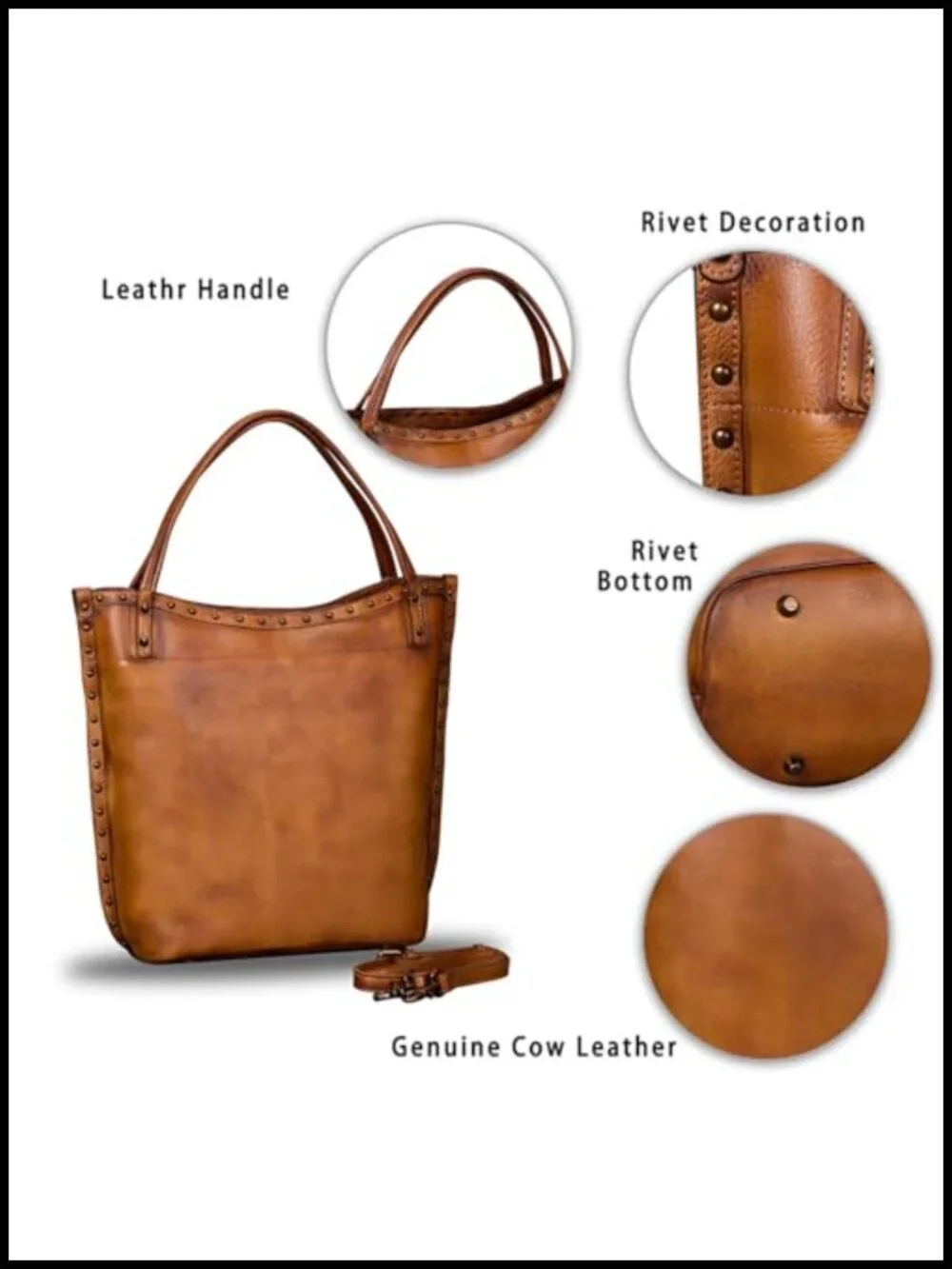 Genuine Leather Work Tote Shoulder Bag Large Handbag Satchel Vintage Handmade